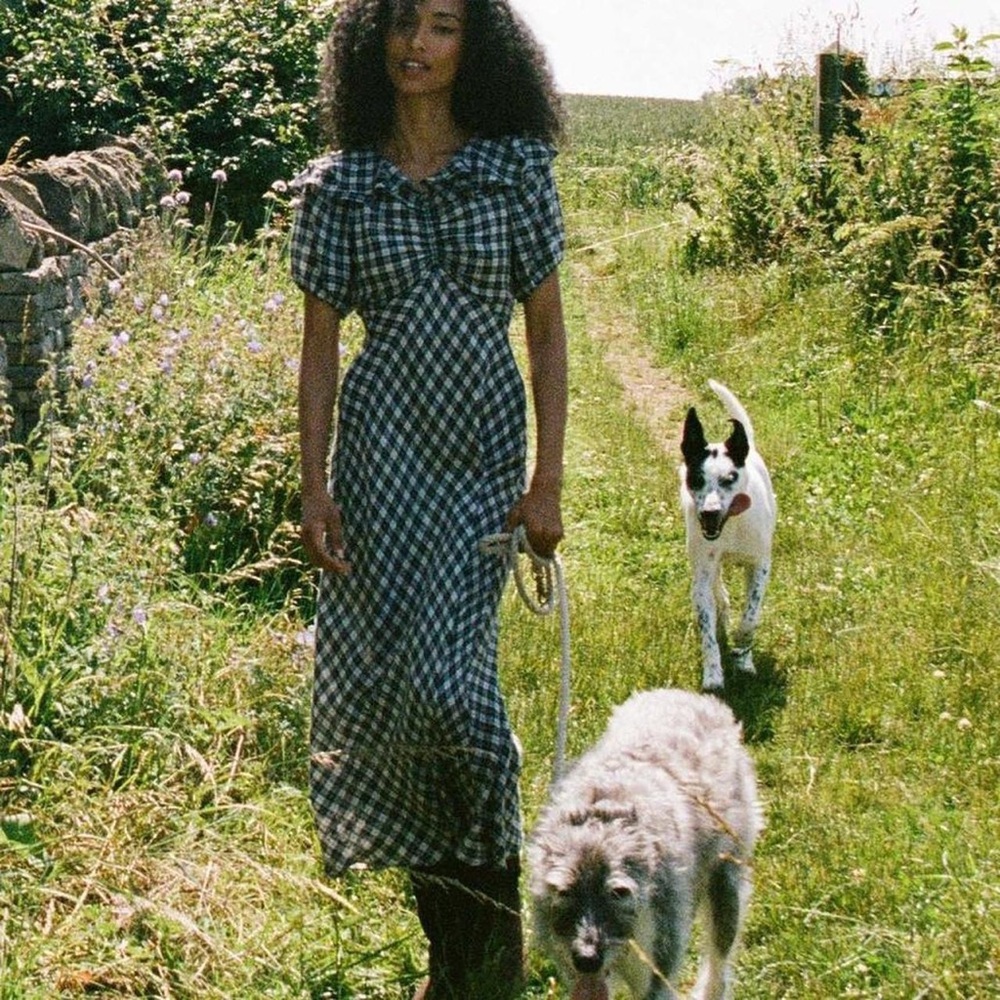 Doen Navy and White Plaid Maxi Dress
